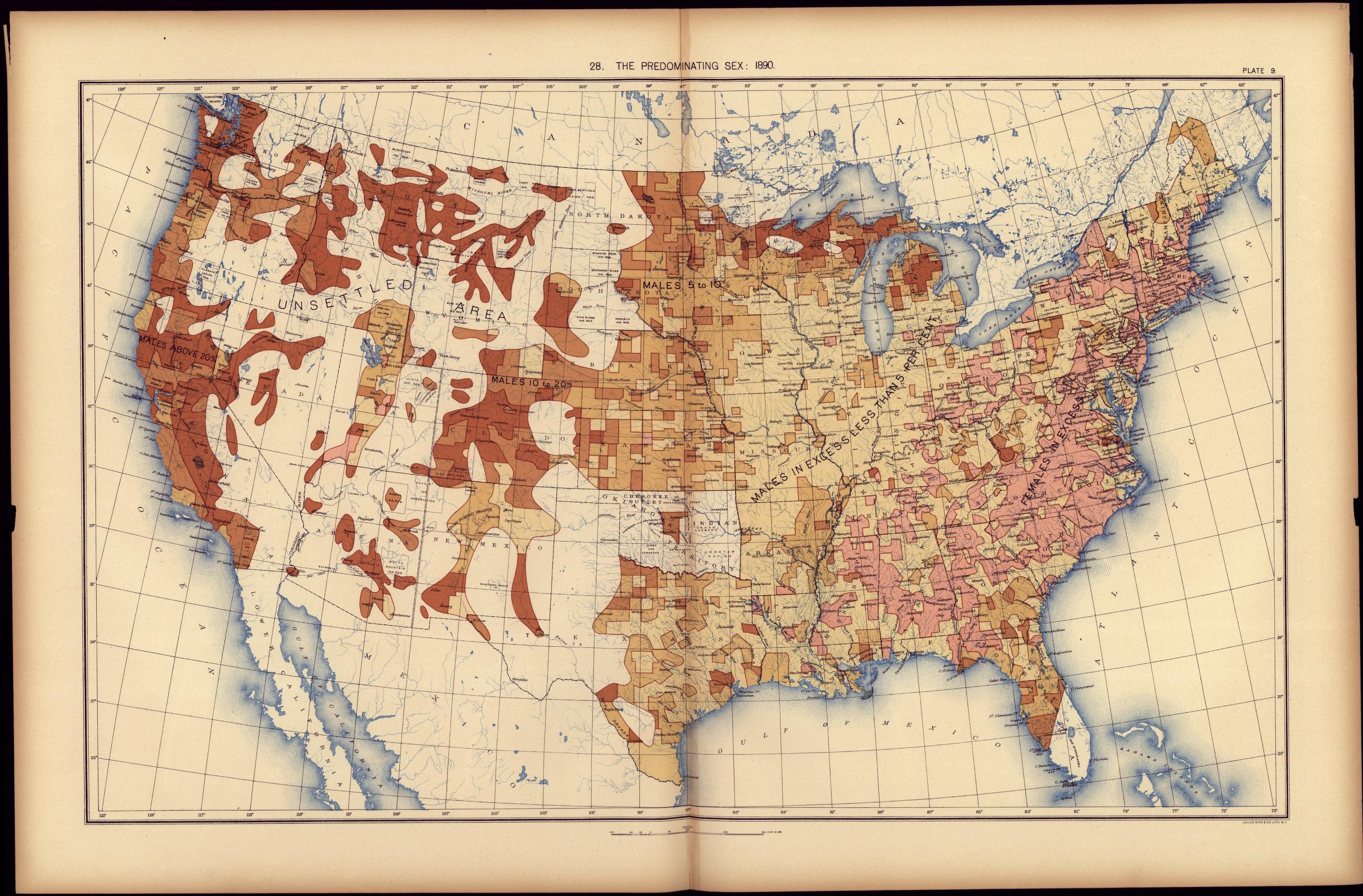 1890 Census Women Population Distribution