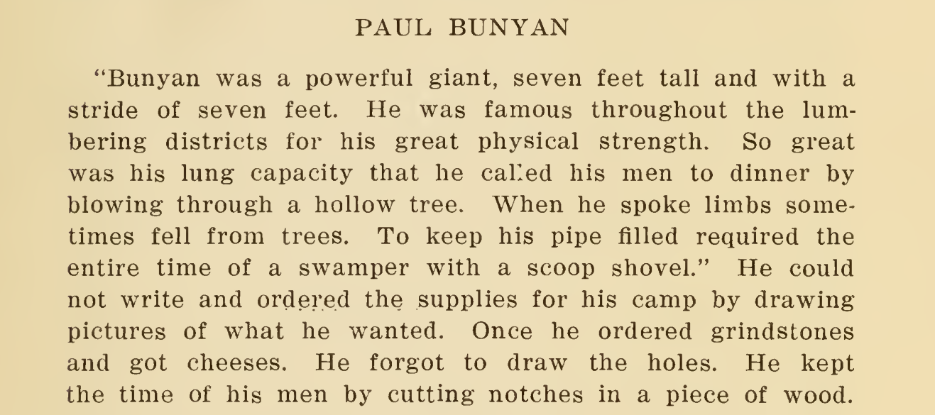 Paul Bunyan Folk Lore Excerpt