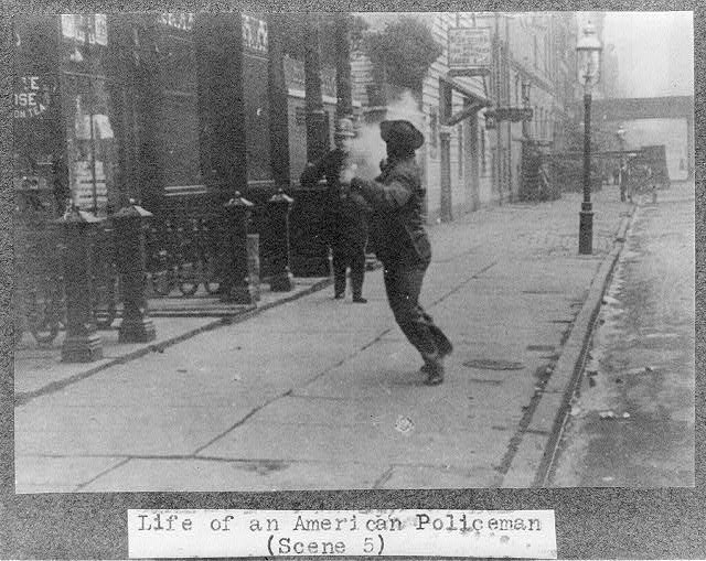 A still image from the American movie "Life of an American Policeman"