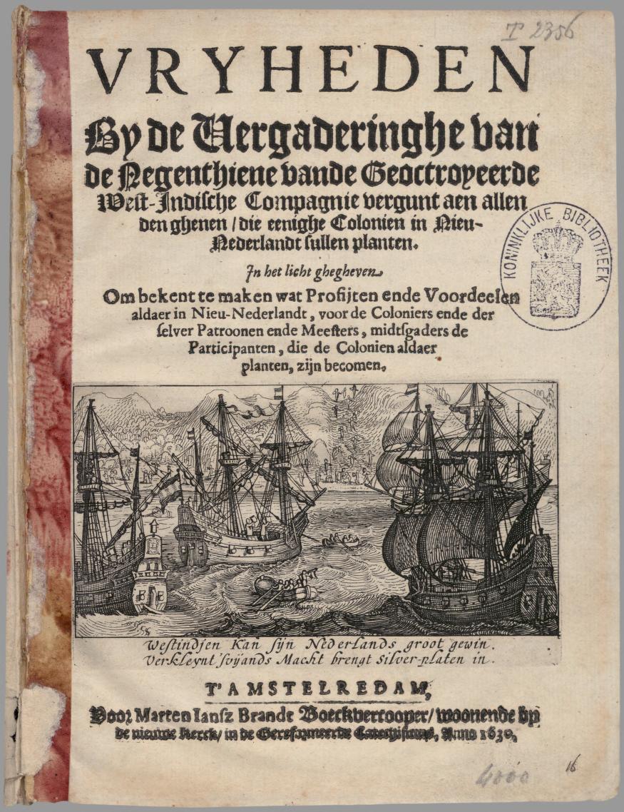 Cover of Dutch document regarding the settlement of New York