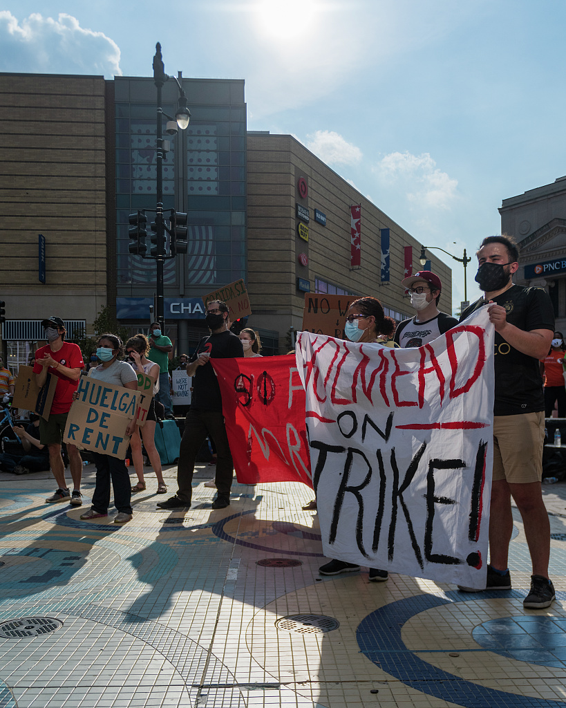 A group of protestors holding a rent strike in Washington, D.C.